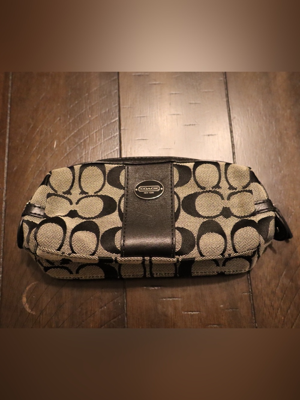 Coach Beige and Black Signature Continental Wallet/Sunglasses Holder/Pencil Case